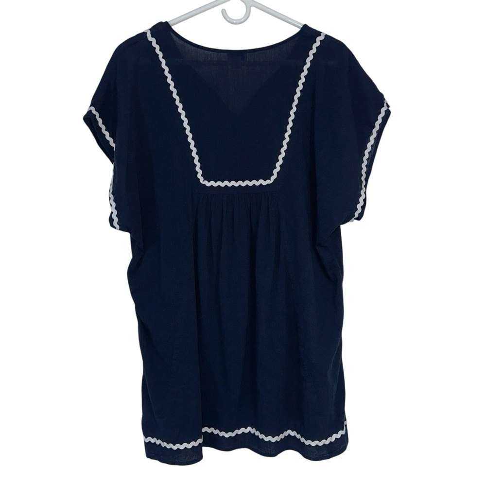 J. Crew Factory Navy Blue And White Fringe Tunic/Coverup - Picture 2 of 7